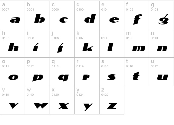 BlockCalligraphyExtended Italic lowercase a-z preview