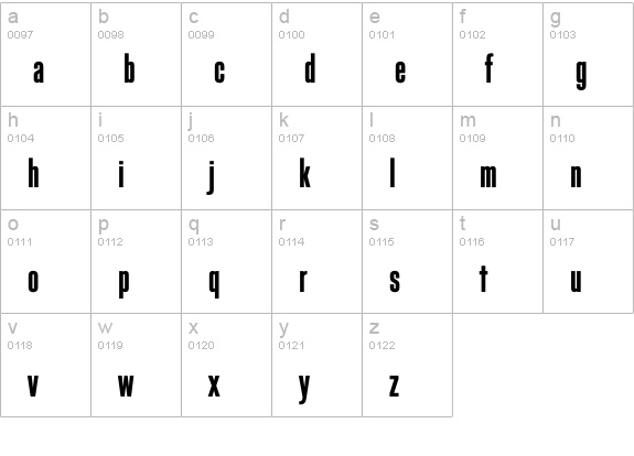 BlockGothicBoldExtraCond lowercase a-z preview