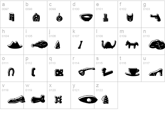 BlockheadIllustBlackFace lowercase a-z preview