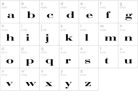 Bodoni Extended lowercase a-z preview