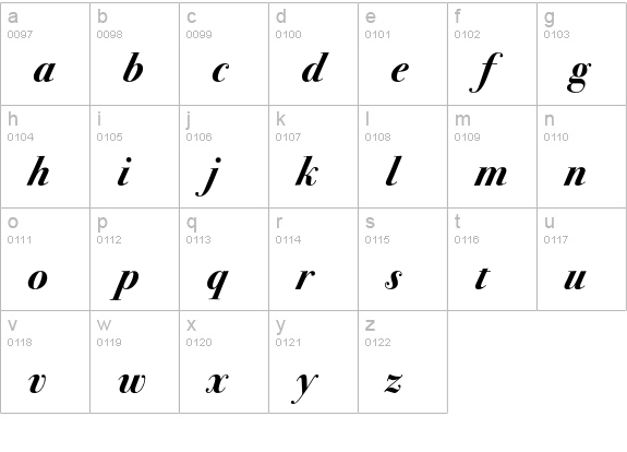 BodoniSeventytwoEF-BoldIta lowercase a-z preview