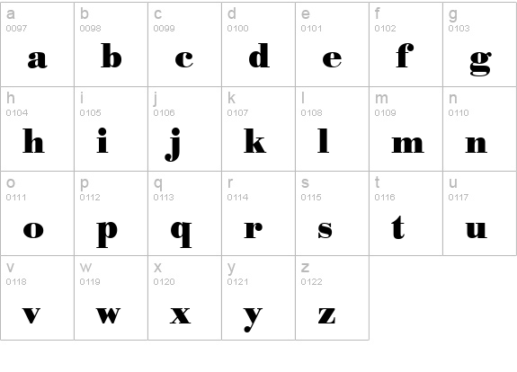 BodoniStd-Bold lowercase a-z preview