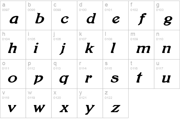 BoltonBoldItalic lowercase a-z preview