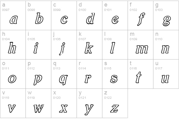 BoltonItalicOutline lowercase a-z preview
