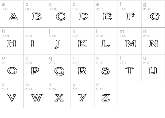 BoltonTitlingOutline lowercase a-z preview