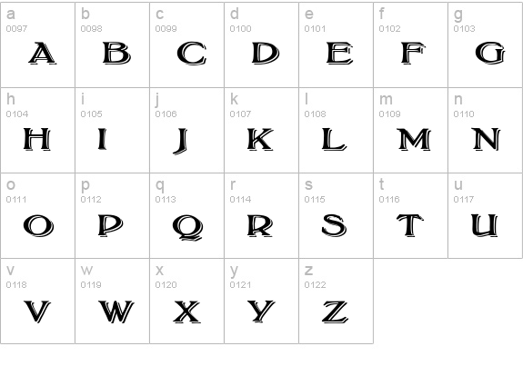 BoltonTitlingShadowed lowercase a-z preview