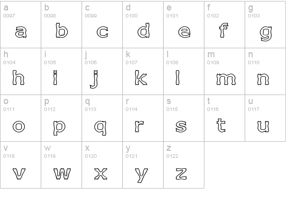 Boneribbon Outline lowercase a-z preview