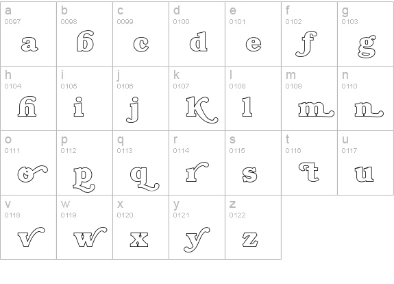 BookmanOutlineSwash lowercase a-z preview