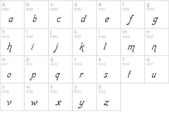 BoomerangItalic lowercase a-z preview