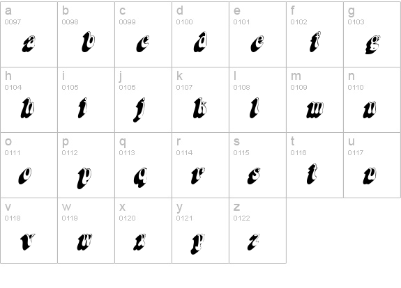 BoopShadow Italic lowercase a-z preview