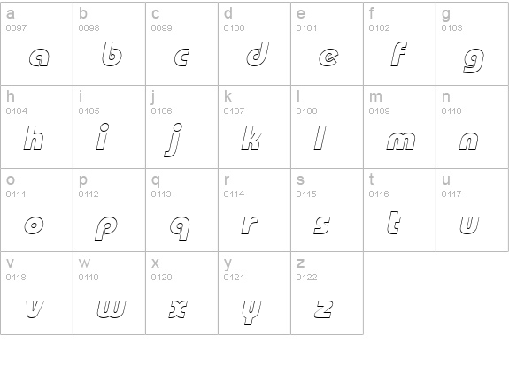 BordeauxBlackOutline Italic lowercase a-z preview