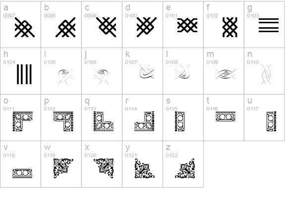 Borderbats Filligree lowercase a-z preview