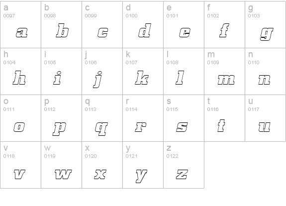 BorghsHollowExtended Italic lowercase a-z preview