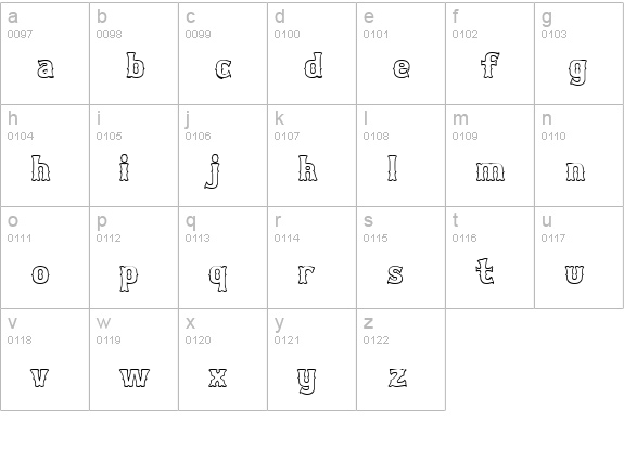 Bosox Outline lowercase a-z preview