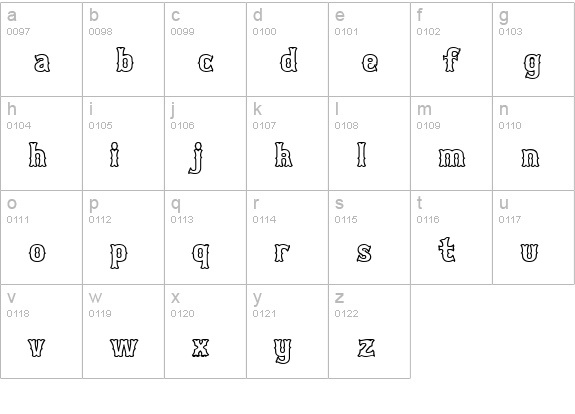 Bosox Outline Heavy lowercase a-z preview