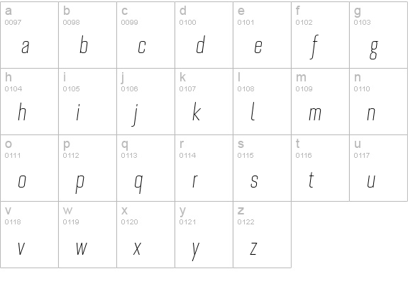 Bourgeois LightCondItal lowercase a-z preview
