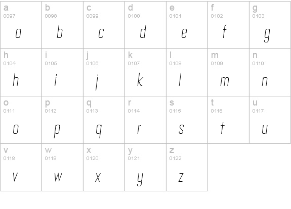 Bourgeois LightCondItalAlt lowercase a-z preview