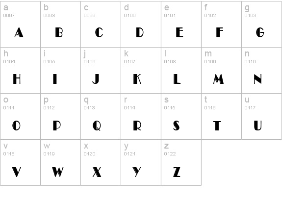 Brando Engraved Condensed Bold lowercase a-z preview