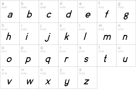 Brassfield-Ital lowercase a-z preview