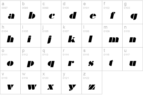 Bravado Italic lowercase a-z preview