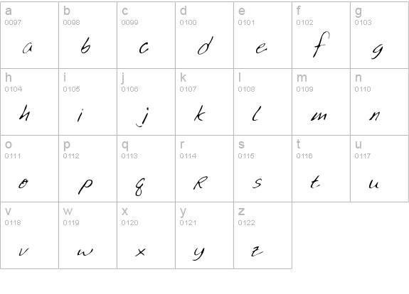 BrendensHand lowercase a-z preview