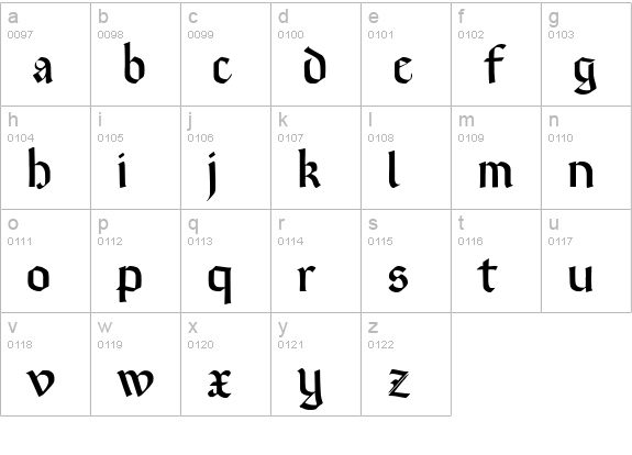 Brinkmann AH lowercase a-z preview