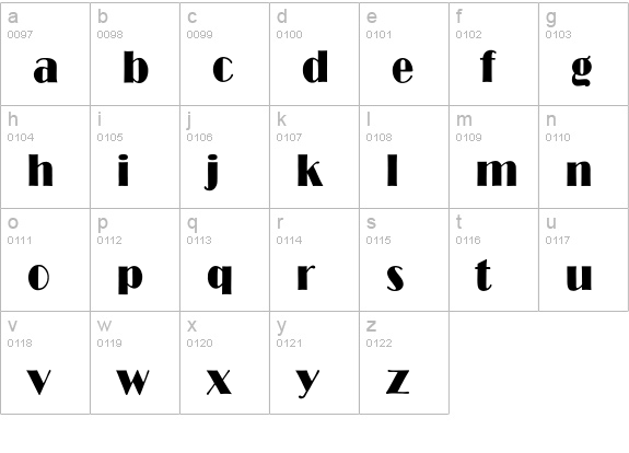 BroadwayCondensed lowercase a-z preview