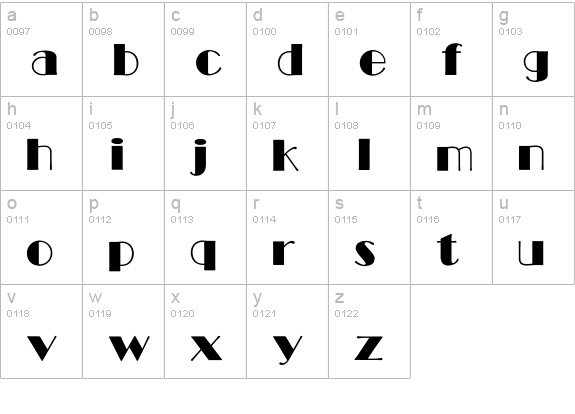BroadwayFont lowercase a-z preview