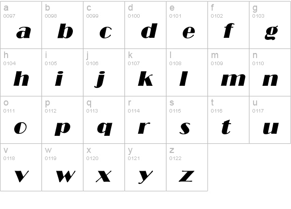 BroadwayItalic lowercase a-z preview