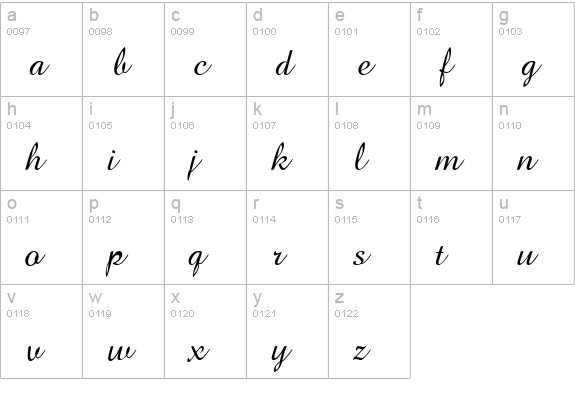 Brock Script lowercase a-z preview