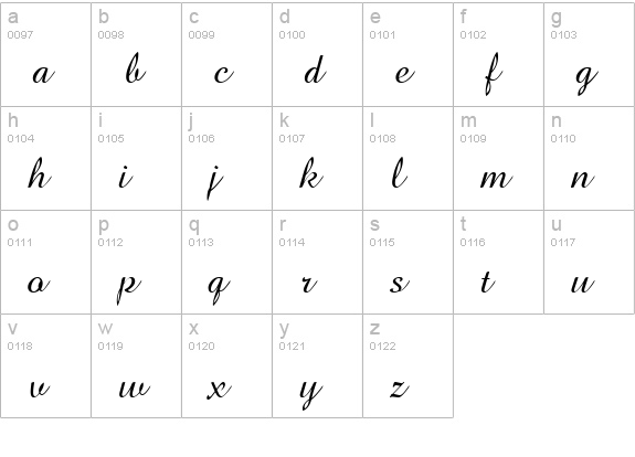 BrockScript lowercase a-z preview