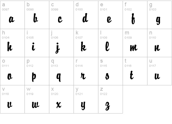 BrodyFont lowercase a-z preview