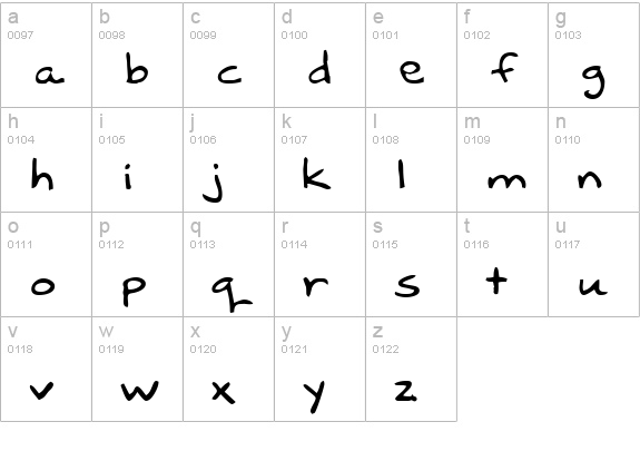 BrodysHand Regular lowercase a-z preview