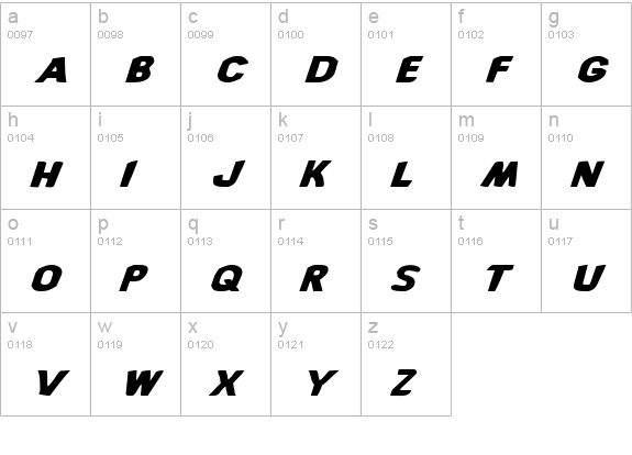 Bronic Expanded Italic lowercase a-z preview