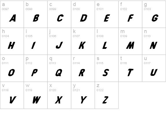 Bronic Italic lowercase a-z preview