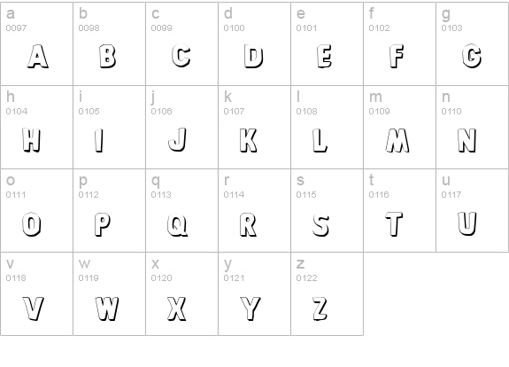 Bronic Shadow lowercase a-z preview