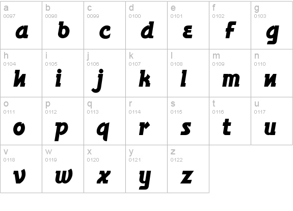 BronsonGothicJF lowercase a-z preview
