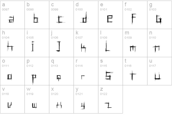 Bruised Five lowercase a-z preview