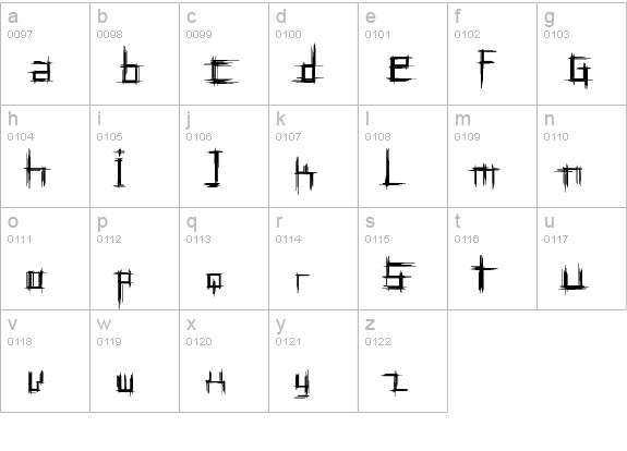 Bruised Ten lowercase a-z preview