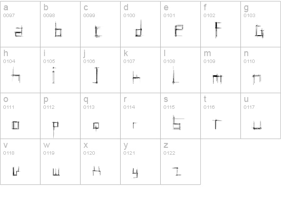 Bruised Zero lowercase a-z preview
