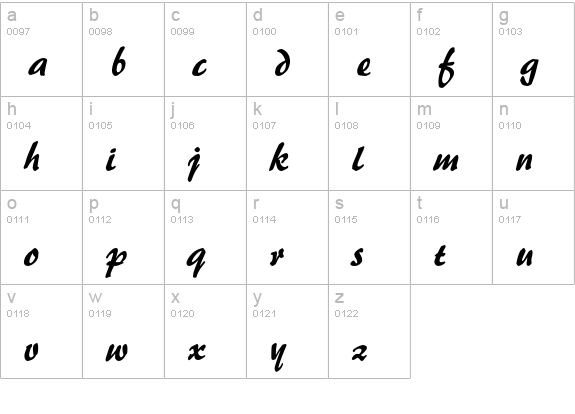 Brush 455 lowercase a-z preview