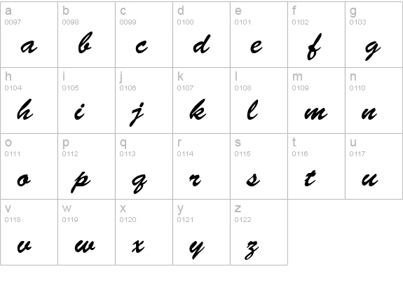 Brush Regular lowercase a-z preview