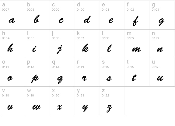 Brush Script Std Medium lowercase a-z preview
