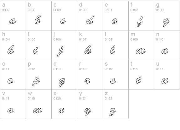 BrushedScript Hollow lowercase a-z preview