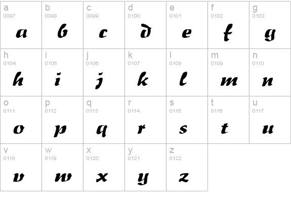 BrushFlairExpanded Regular lowercase a-z preview
