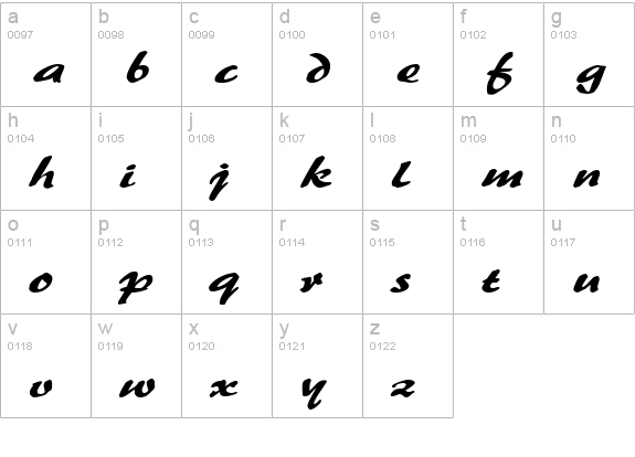 BrushFlashExpanded Regular lowercase a-z preview