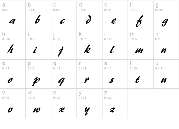 BrushStroke 35 Italic lowercase a-z preview