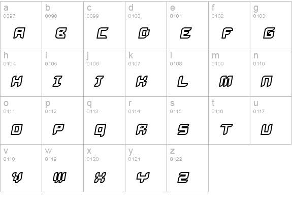 Bug2K Oblique lowercase a-z preview