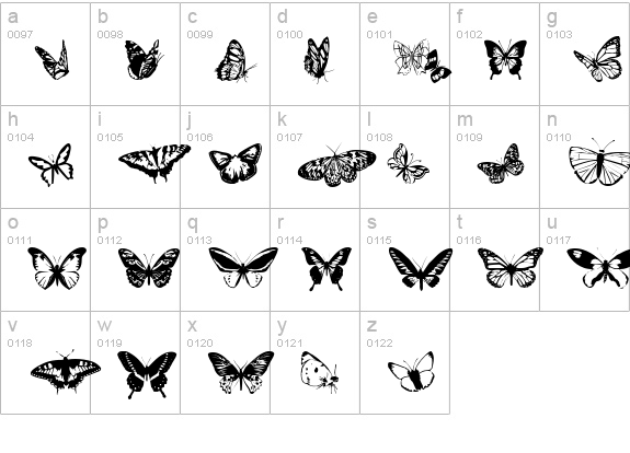 ButterfliesRegular lowercase a-z preview
