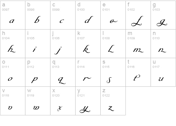 ByronMediumSwash lowercase a-z preview